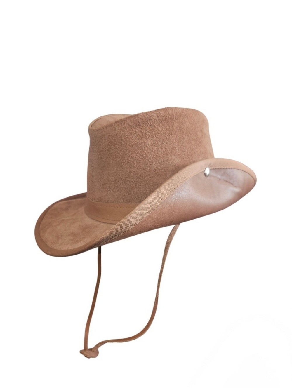 Vintage Skullys by Henschel Western Brown Suede Cowboy Hat w/ Chin Strap Size L
